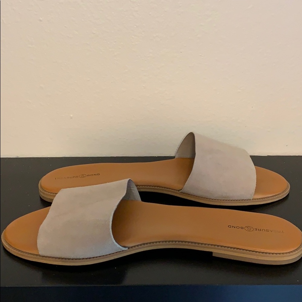 A blush suede sandal